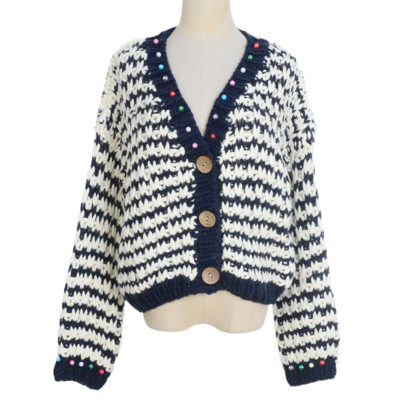 

Ретро кардиган с V-образным вырезом в полоску: Женский свитер-пальто свободного кроя в ленивом стиле с длинными рукавами Medium