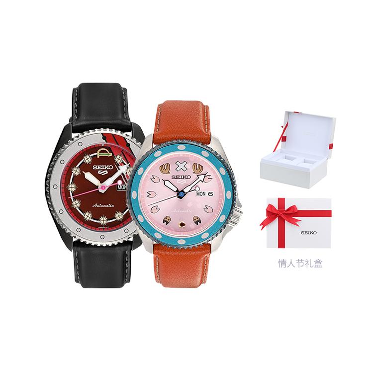 Seiko Relógio SEIKO5 Movimento Mecânico Pulseira de Couro Relógios Masculinos Mostrador Vermelho SRPH03K1