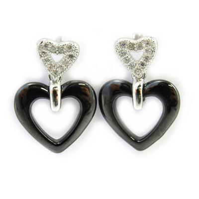 [N2917] - Silver Black 'Love' Earrings (ceramic)
