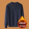 Men's Thickened Velvet Sweater with Plaid Accents - Round Neck Winter Top for Middle-Aged and Elderly Grandpas