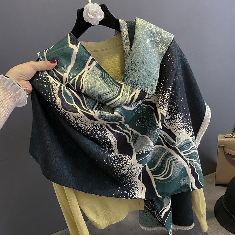 Imitation cashmere landscape scarf women's autumn and winter versatile contrasting colors landscape simple retro warm scarf