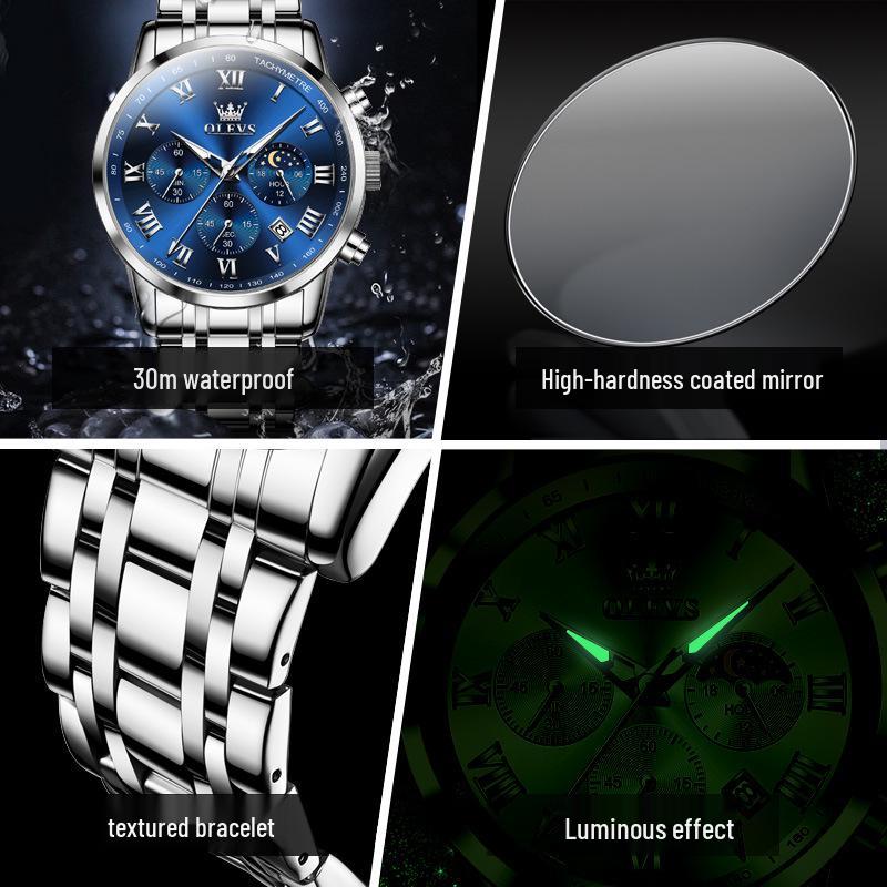 Oliss Men's Multifunctional Luminous Chronograph Watch - Celebrity Endorsed, Waterproof Quartz