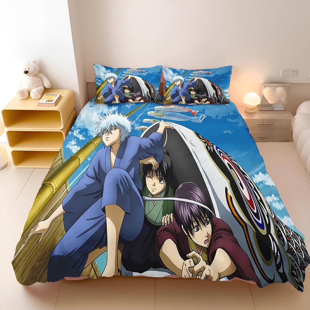 Gintama Anime Bedding Set Sakata Gintoki Printed Duvet Cover Set Cartoon Bed Linen Otaku Room Home Bedroom Decor