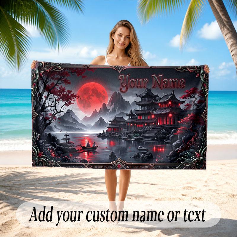 Decorative Artwork Theme Soft Beach Towel Personalized Custom Name Text Towel Portable for Beach Pool Travel