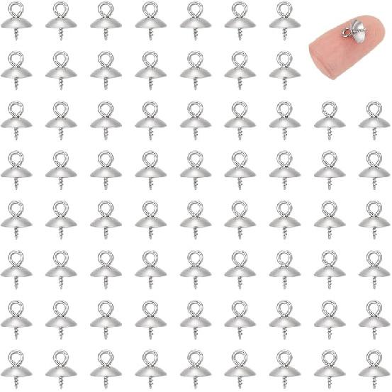 UNICRAFTALE 150pcs 10x4mm Stainless Steel Screw Eye Pin Peg Bails Small Screw Eye Pins Clasps Hooks 1.5mm Pin Eye Screws Connectors for Half Drilled