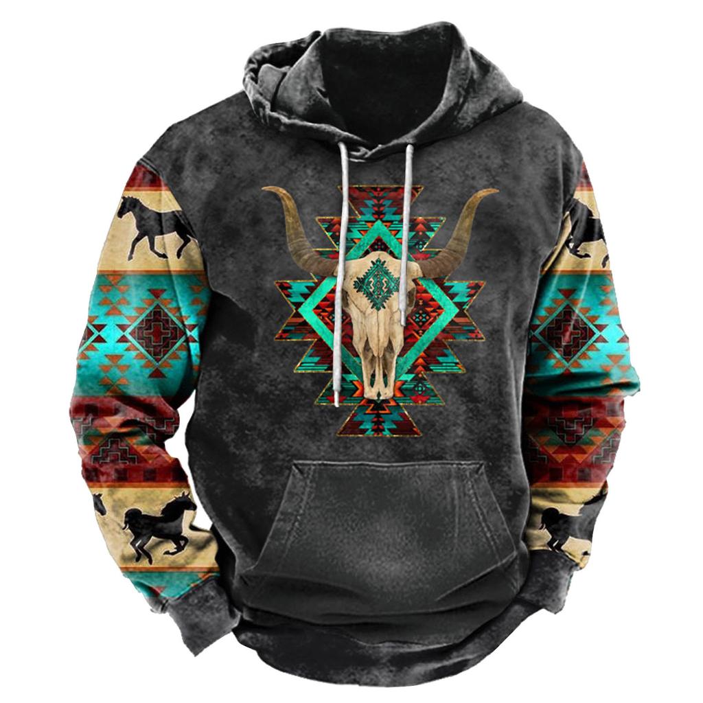 Fashion Print Loose Men's And Women's Long Sleeve Hooded Sweater