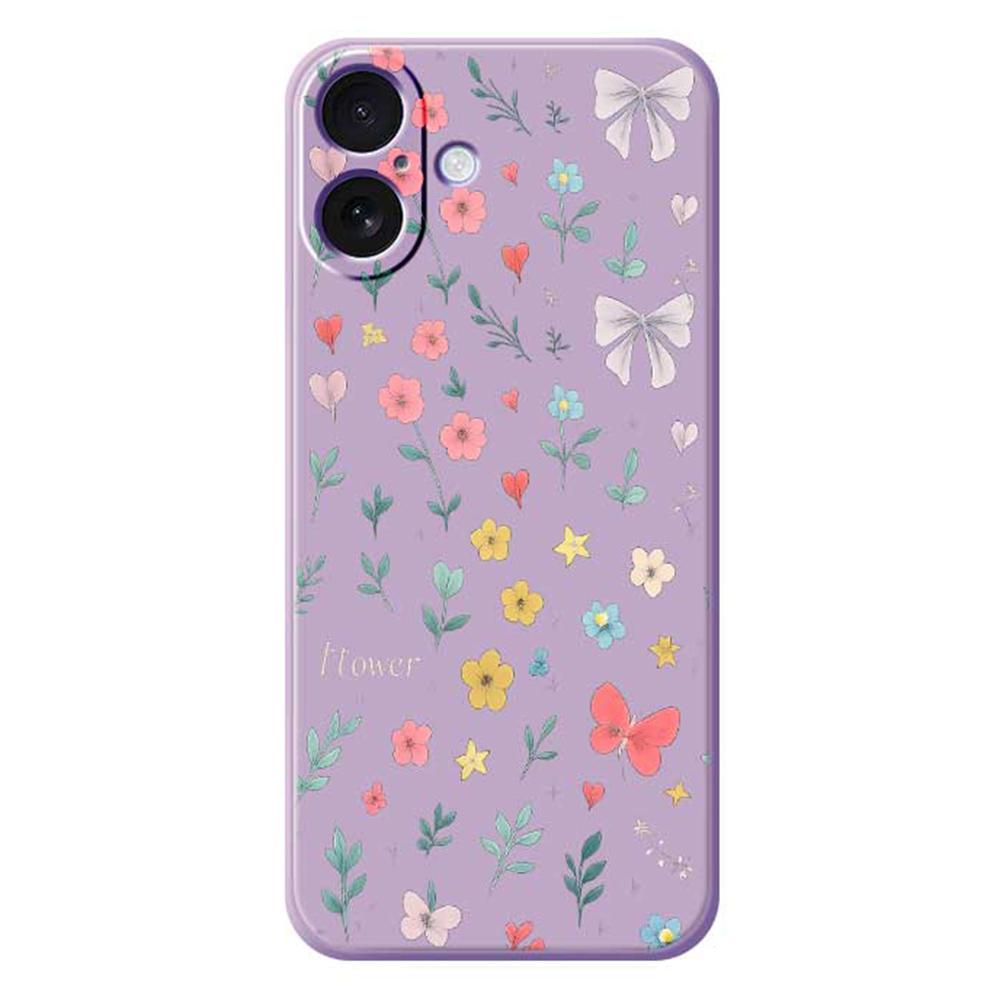 For iPhone 17 Case Floral Bow Pattern Printing Straight Edge TPU Phone Back Cover C