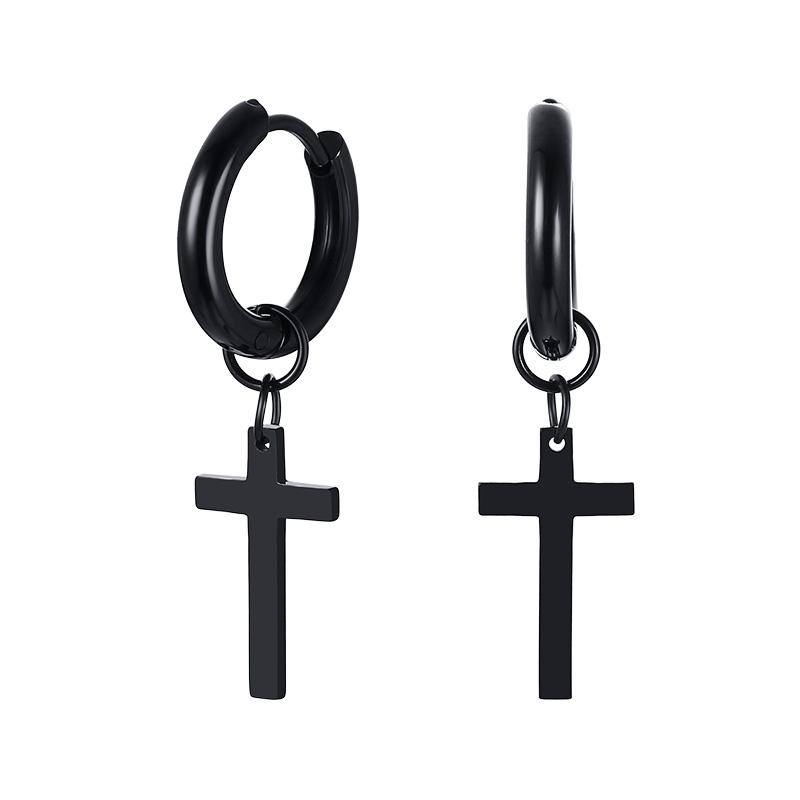 Stainless Steel Earring with Cross Charm for Guys Men's Zircon