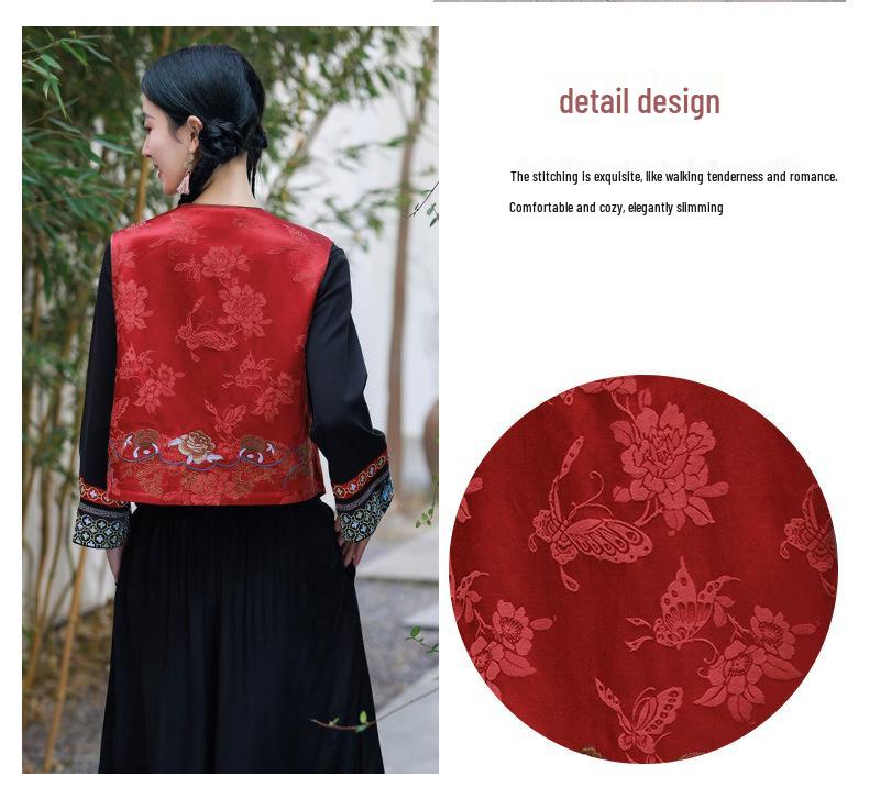 2025 Ethnic Style Sleeveless Tencel Jacquard Vest, Spring/Summer Retro Cardigan