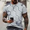 2025 New Men's Personalized Honeycomb 3D Digital Printed Casual Short Sleeve Top T-shirt