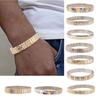 Jewelry Stainless Steel Stretch Bracelet for Women, Flexible Wide Wristband Bangle Bracelets Decorated Golden Pattern