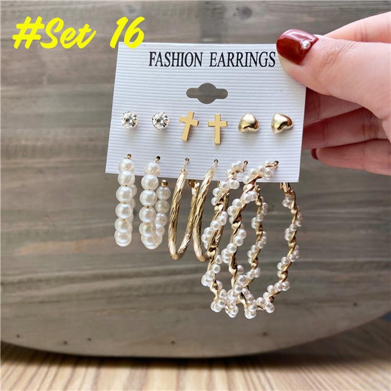 17KM Fashion Pearl Hoop Earrings Set for Women Geometirc Gold Metal Circle Hoop Earrings Brincos 2021 Trend Jewelry Gift