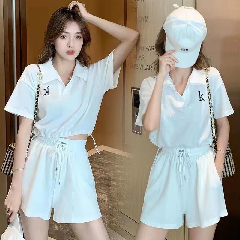 Summer 2025 Women's College-Style Casual Sportswear: Loose Short-Sleeve Tops & Wide-Leg Shorts Two-Piece Set