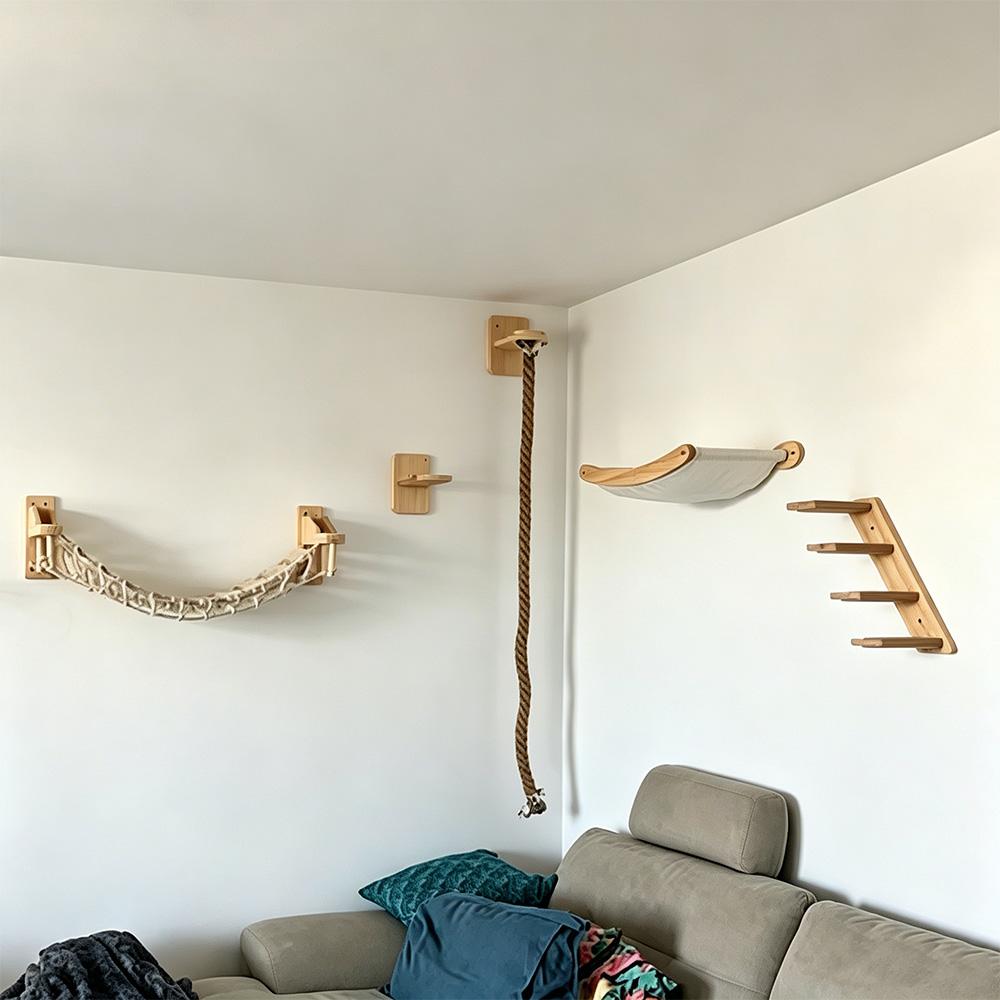 Wall Mounted Cat Furniture Cat Climbing Shelves with Hammock Scratcher & Cat House Indoor Cat Playground for Claw Grinding