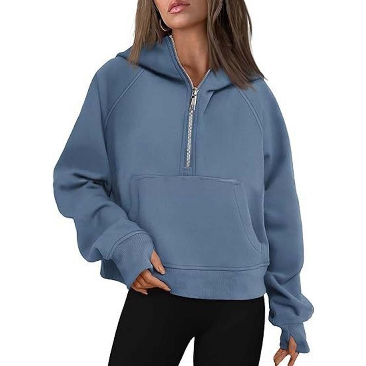 Women's Half Zip Pullover Fleece Lined Hoodie with Front Pocket Casual Long Sleeve Sweatshirt