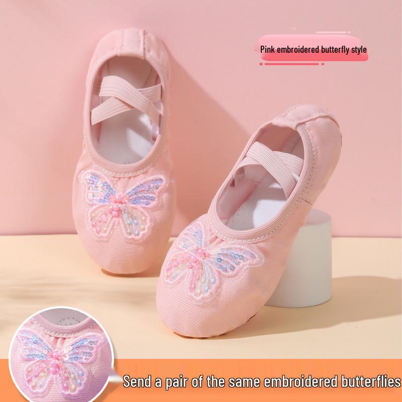 

Жіночі атласні вишиті туфлі-балетки з бантом для тренувань 35