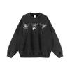 Mens Oversized Hooded Sweatshirt With Direct-to-Garment Dog Print Washed Vintage Style Cotton Long Sleeve Streetwear