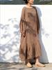 Johnature Women Vintage Dress Spring Chinese Style Solid Color O-Neck Long Sleeve Patchwork Dresses