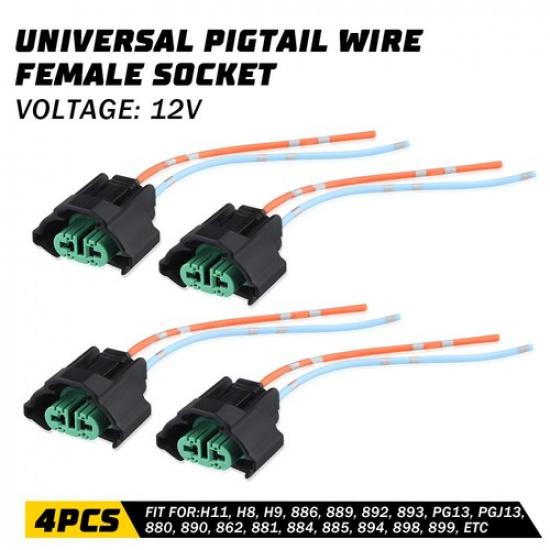 Wire Pigtail Female C H11 Two Harness Head Light Bulb Lamp Connector Socket Plug 4PCS