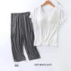 Women's Pajamas Two Piece Short Sleeve Wide Leg Pants Large Size Homewear Set