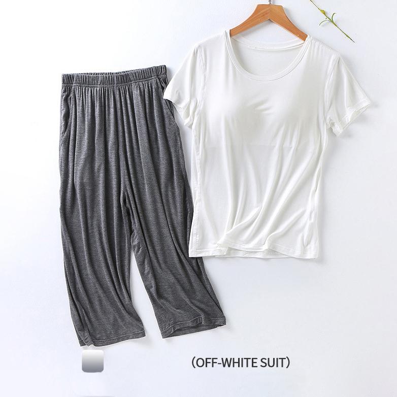 Women's Pajamas Two Piece Short Sleeve Wide Leg Pants Large Size Homewear Set