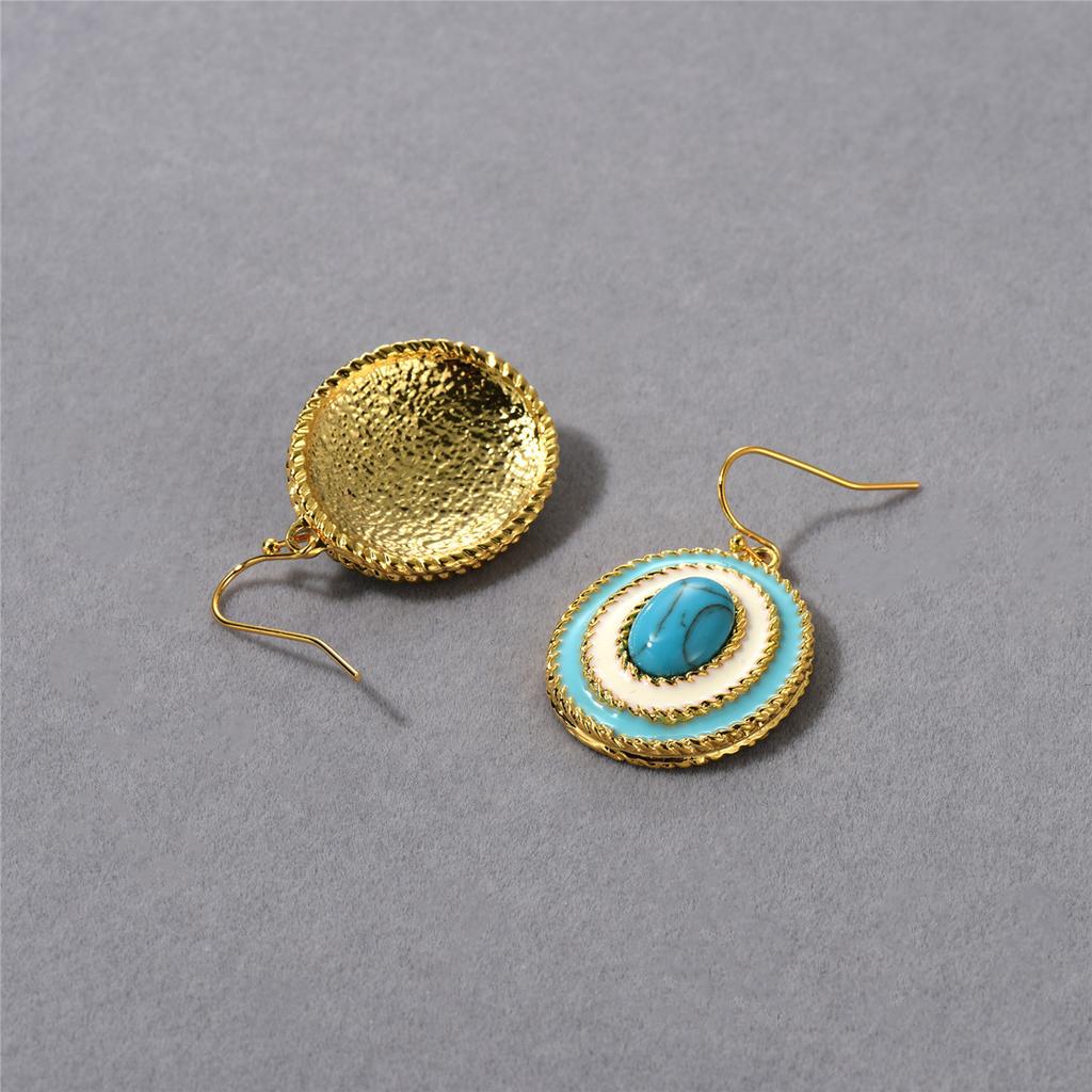 New Product Personality Trend Light Blue Drip Glaze Texture Natural Turquoise Niche Retro Trend Unique Earrings Women