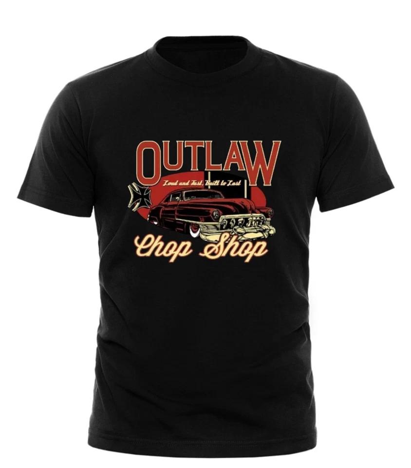 OUTLAW CHOP SHOP HOT ROD T-shirt T SHIRT CLOTHING 100% COTTON RAT ROD RETRO 4XL