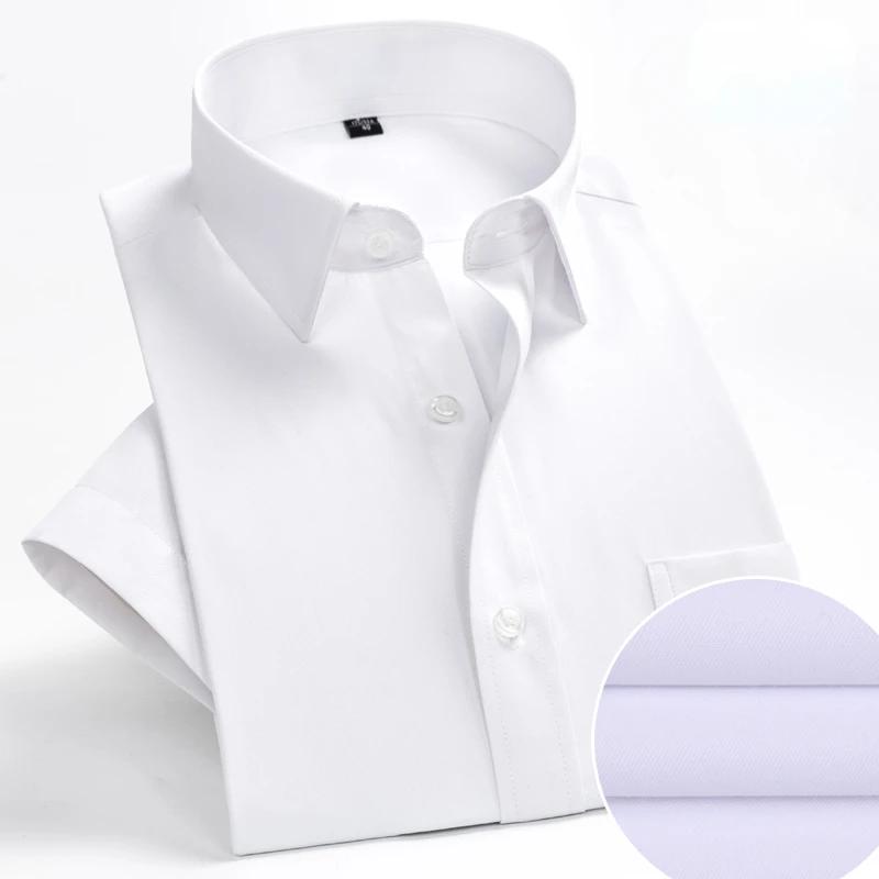 Plus Size Men's Social Short Sleeve Business Casual Shirts Brand Slim Fit Plain Dress Shirts White Black Red Multi-color GOZBKF