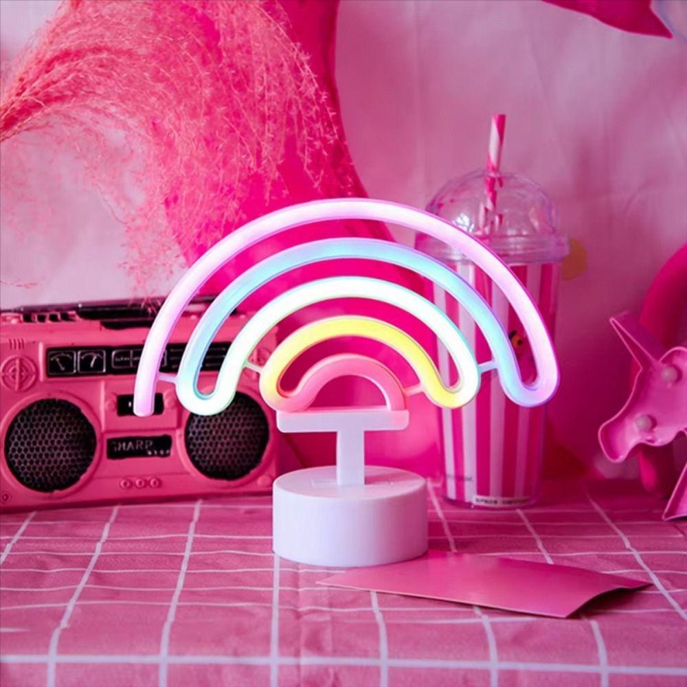 Colorful LED Neon Sign Nightlight with Base 3D Acrylic Desktop Rainbow Night Light Flicker Free Battery USB Dual-use
