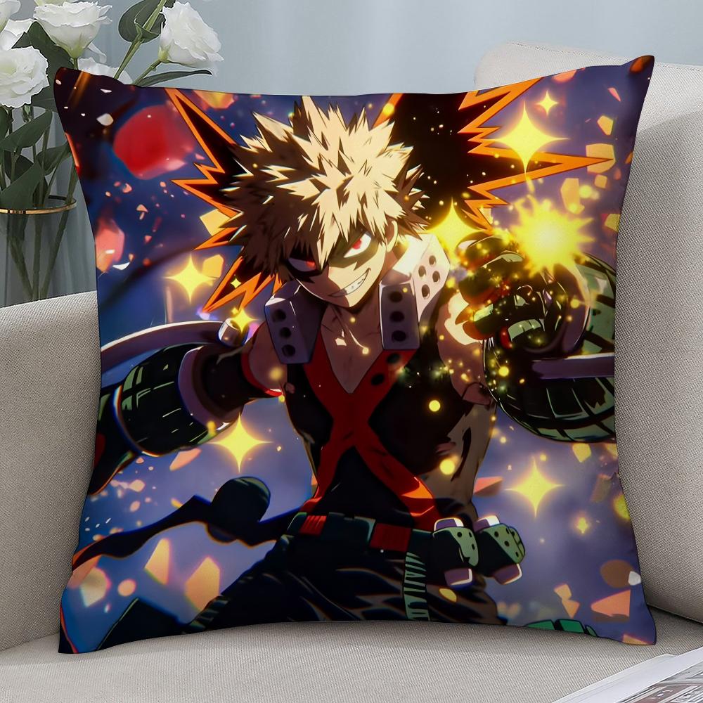 

K-Katsuki Bakugo MHA Pillow Case Short Plush Pillow Covers Sofa Decorative Gift Home Double-sided Printing Cushion Cover 16x16Inch