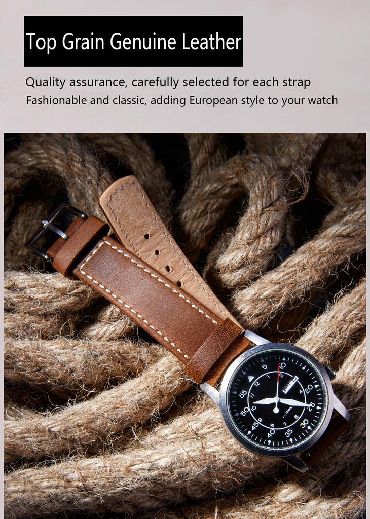 Genuine Leather Top Grain Watch Band, Quick Release 20mm/22mm Watch Strap, Fits Samsung Galaxy Watch, Men and Women Watch band