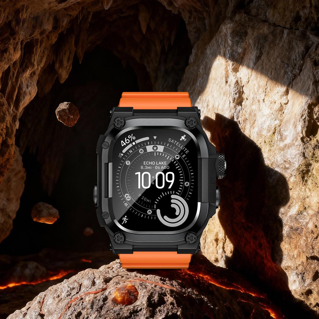 Robustes Integrationsband mit Hülle für Apple Watch Ultra 3/2/1 49mm Sport-Silikonarmband mit Metall-Stoßfängerabdeckung für iWatch Ultra