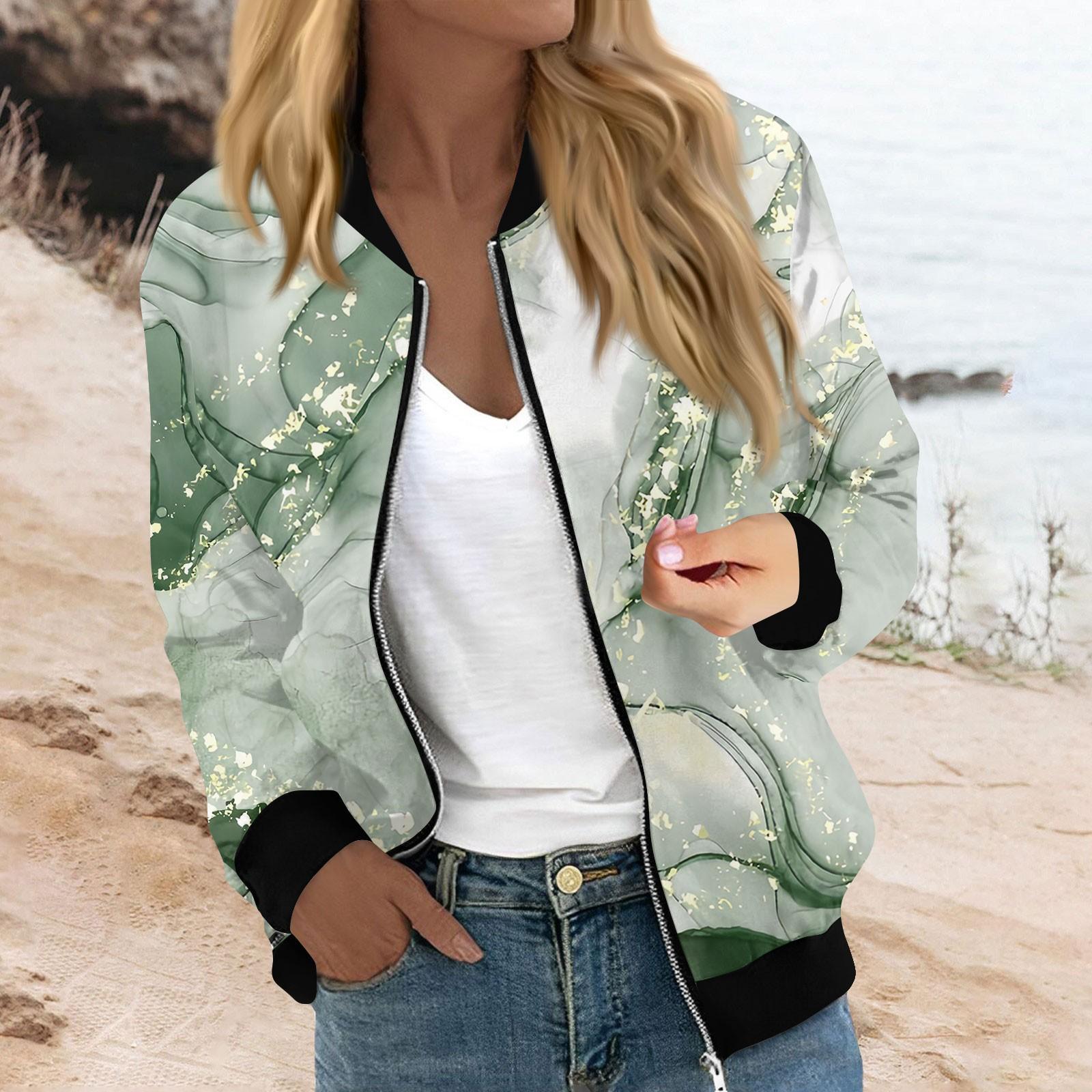 

Женская мода повседневная куртка с градиентным принтом на молнии с карманами XXL зелёный