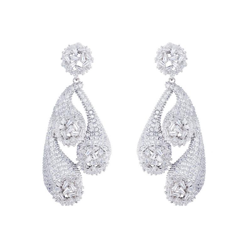 French Heavy Industry Full Diamond Earrings Super Flash Micro Zircon Hollow Generous Temperament Earrings
