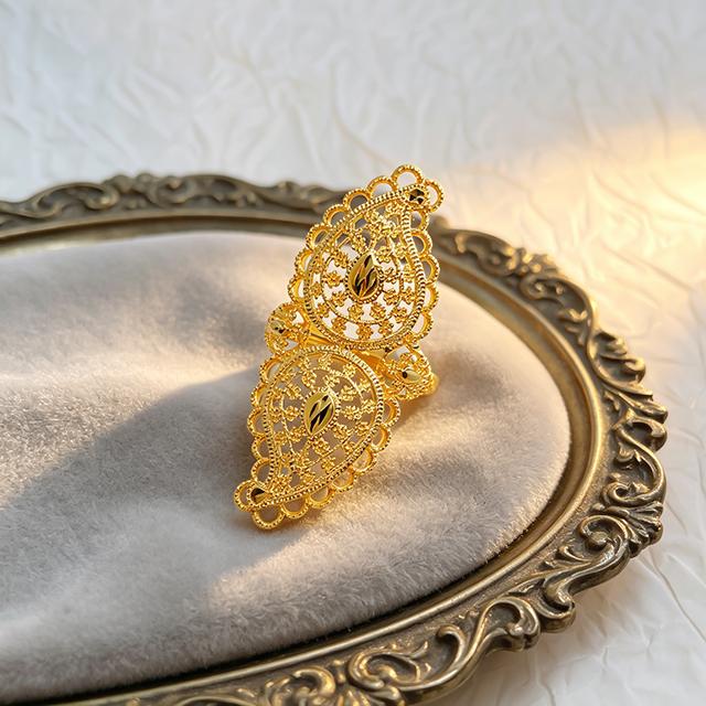 Double Waterdrop Ancient Filigree Wide Open Ring/ODM   & Customization         JZ554