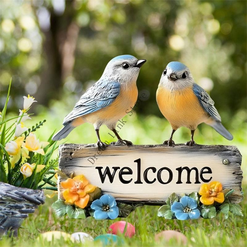 Q1FD Charm Avian Theme Welcome Plaque Ground Stake Decorative Garden Stake PVC Yard Stake For Year Round Display