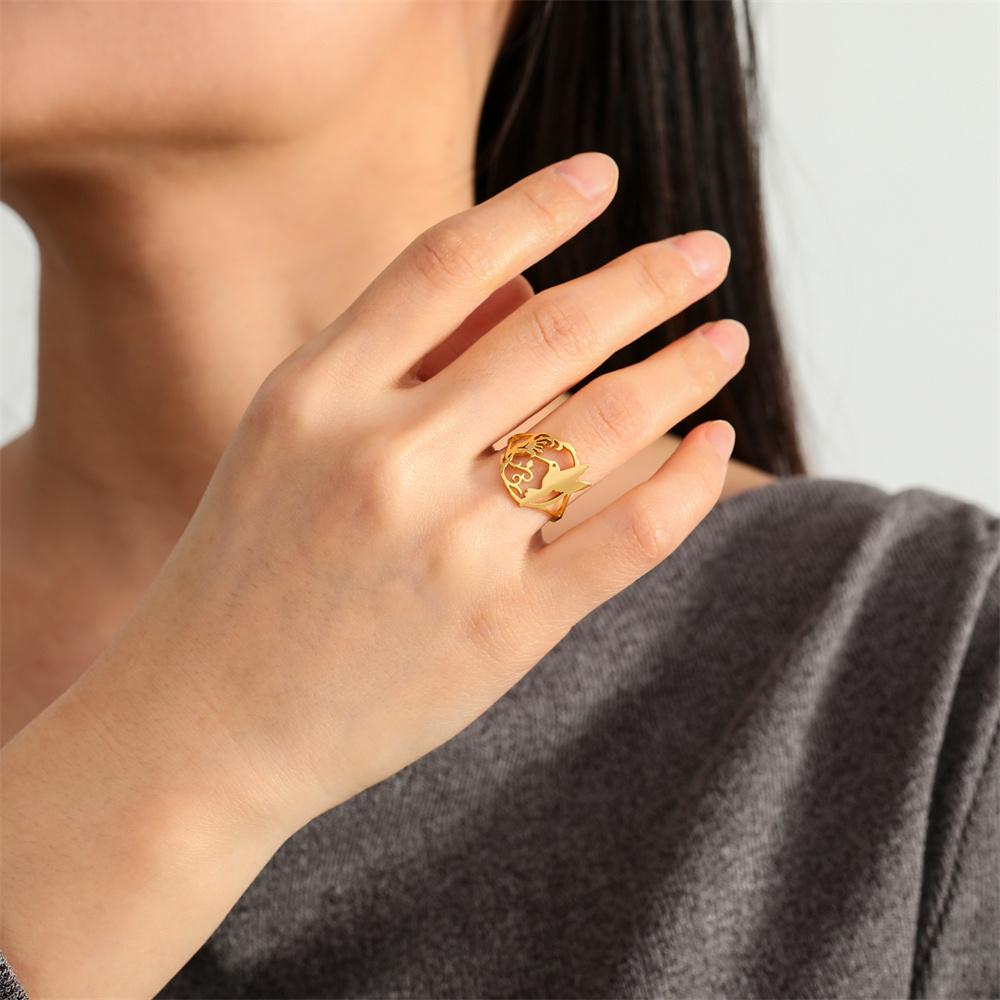 My Shape Hummingbird Flower Rings for Women Birds Bell Flower Steel Color Finger Ring Lucky Fashion Stainless Steel Jewelry Gift