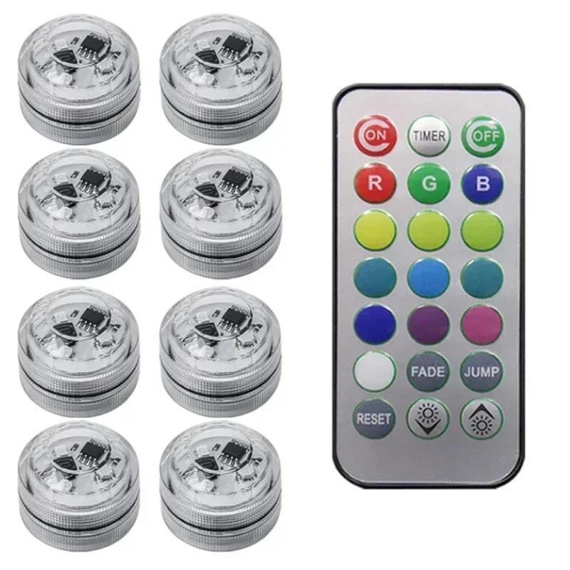 1-10PCS Car Wireless Adhesive LED Car Interior Ambient Light Remote Control Decor Auto RGB Interior Atmosphere Light Decorative