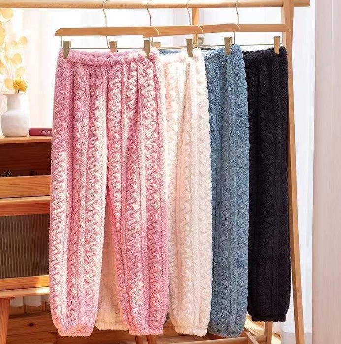 Dámské pyžamové kalhoty z korálového fleecu nadměrné velikosti - Silný, hřejivý flanel na podzim/zimu