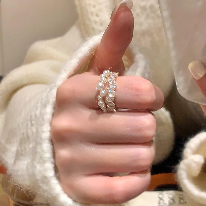 Bagues Coréennes Fausse Perle de Cristal pour Femmes Élégantes Irrégulières Ouvertes Bagues de Doigt Déclaration de Mode Accessoires de Bijoux de Fête Cadeaux
