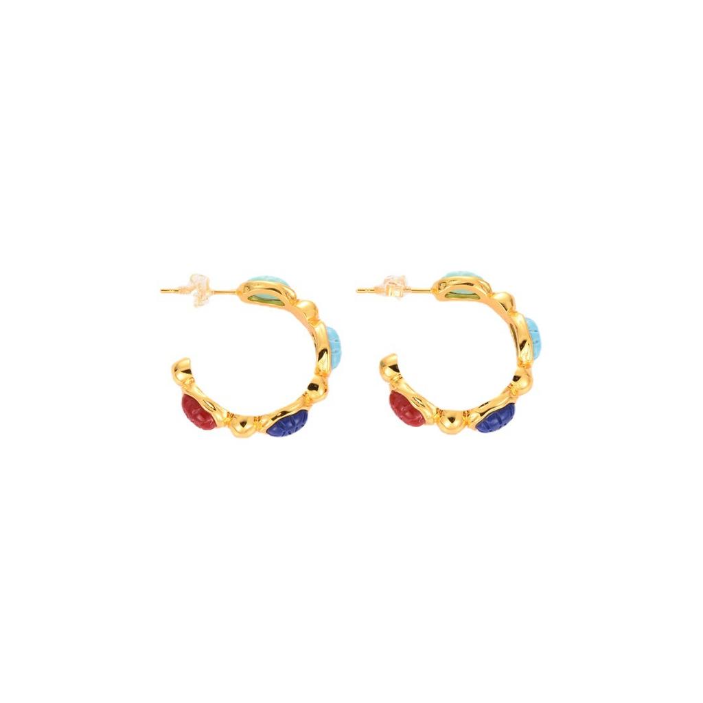 Niche Design C-Shaped Colorful Gemstone Earrings, A Must For Fashion Commuting, Literary And Retro Temperament, Versatile Earrings