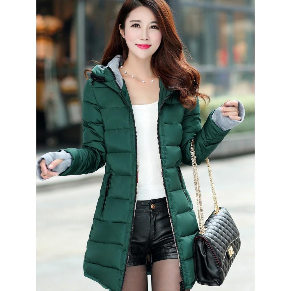 Mid-length Cotton-padded Jacket Women's Winter New Gloves Slim-fit Hooded Women's Down Padded Jacket