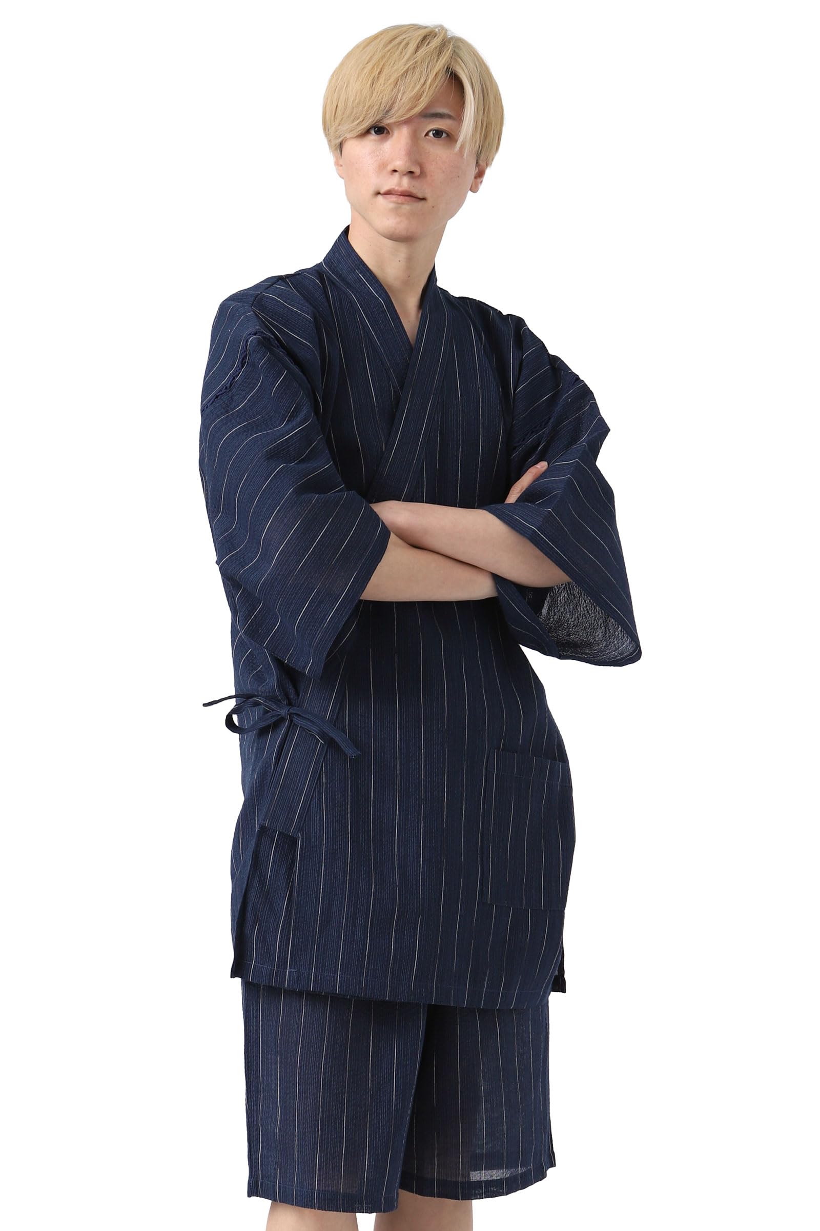 

Стильный джинбей Tayutaf, идеально подходящий для. Из хлопка, прохладный и темно-синий с белыми вертикальными полосами. Размер L. Мужская пижама, День отца, Лен, Удобный,