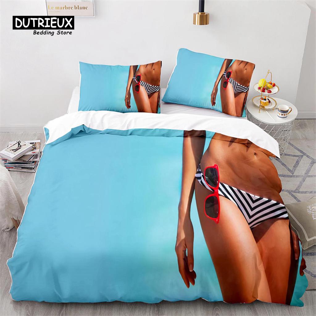 Ensemble de Literie Bikini Beach Fille Fesses Sexy Housse de Couette Microfibre Vacances à Hawaï Paysage Housse de Couette King Twin Pour Garçon Fille