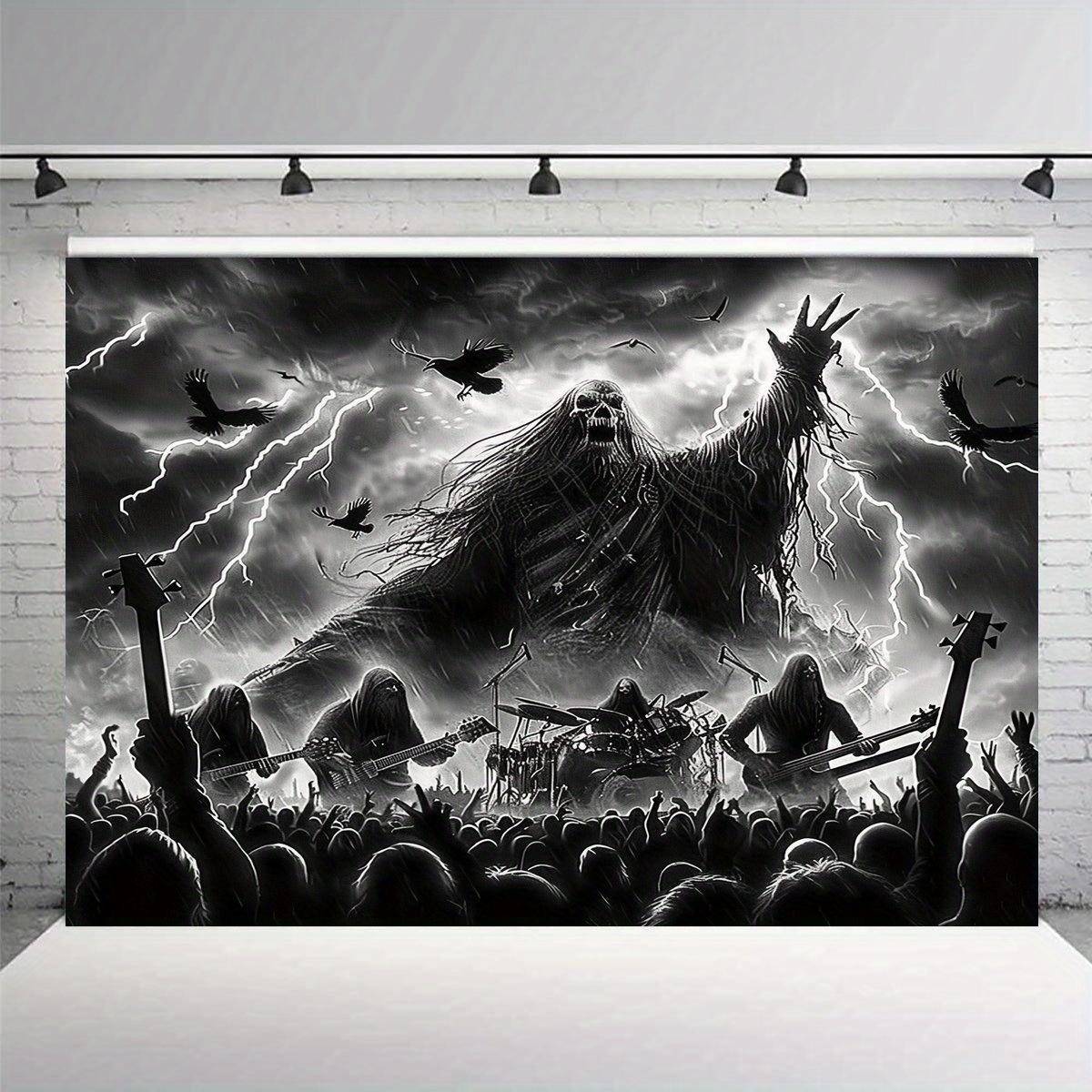 VIKAMA Dark Metal Rock Tapestry Skull Lightning Concert Background Cloth Atmosphere Room Decoration 40X60CM(1.3X2FT