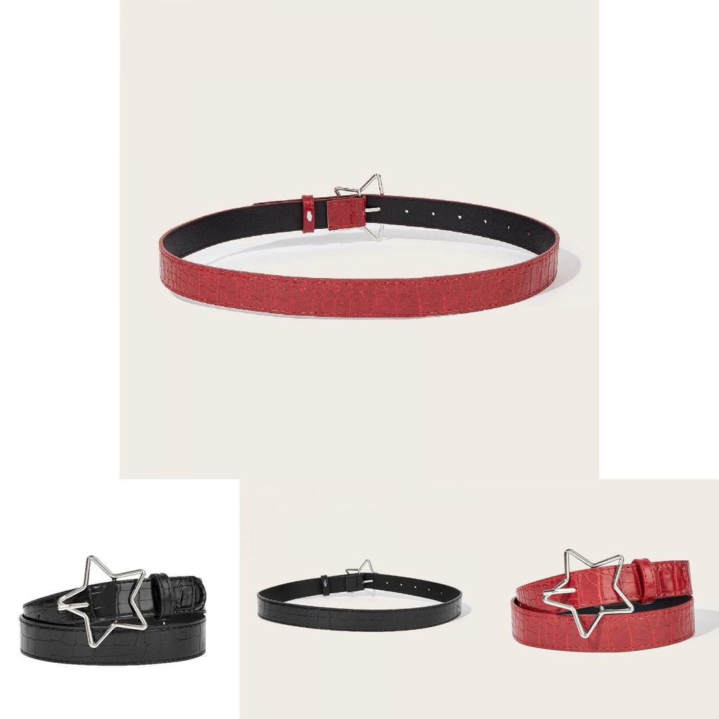 American Retro Pentagram Women Belt With Star Alloy Buckle For Casual Denim Accessory