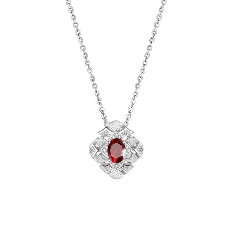 Wind Color Treasure Necklace Stud Earrings Set Natural Garnet Topaz S925 Silver Light Luxury Jewelry