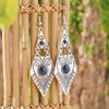 1 Pair Ethnic Style Earrings for Women Geometric Rhombus Vintage Silver Boho Accessories Daily Wear Party Decors Gifts Versatile