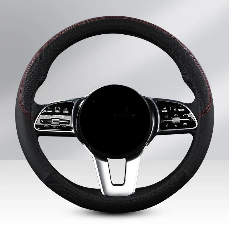 BGB1 Leather Car Steering-wheel Cover 38CM Car Sport Style Auto Steer Wheel Covers Anti-Slip Anti Scratch Steering Cover чёрный