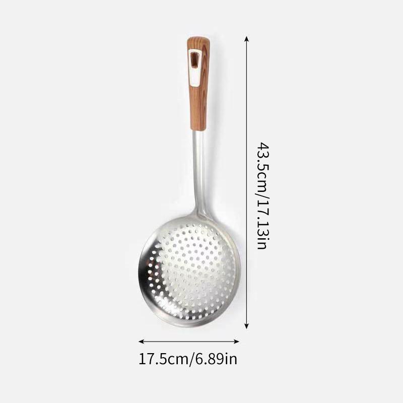 Thickened Stainless Steel Colander Filter Spoon Multifunctional Oval Oil Skimmer Scoop Long Handle Ramen Scoop Kitchen Utensils